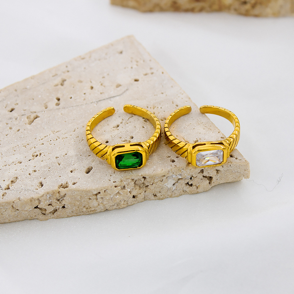 15c16458 5cda 4db6 9b19 323166d30f23 18K Gold Plated Square Open-end Zircon Ring Stainless Steel