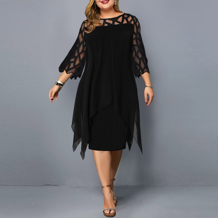 <ul> <li><strong>Elegant Lace Splicing:</strong> Adds a sophisticated touch with delicate lace details.</li> <li><strong>Unique Irregular Hem:</strong> Creates a contemporary and stylish silhouette.</li> <li><strong>Chic Seven-Minute Sleeves:</strong> Provides a graceful and fashionable look.</li> <li><strong>Lightweight Chiffon:</strong> Ensures comfort and breathability for versatile wear.</li> <li><strong>Versatile Design:</strong> Perfect for both formal and casual occasions.</li> </ul>