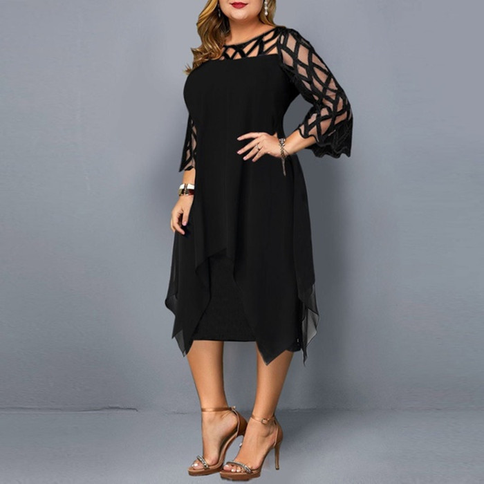 <ul> <li><strong>Elegant Lace Splicing:</strong> Adds a sophisticated touch with delicate lace details.</li> <li><strong>Unique Irregular Hem:</strong> Creates a contemporary and stylish silhouette.</li> <li><strong>Chic Seven-Minute Sleeves:</strong> Provides a graceful and fashionable look.</li> <li><strong>Lightweight Chiffon:</strong> Ensures comfort and breathability for versatile wear.</li> <li><strong>Versatile Design:</strong> Perfect for both formal and casual occasions.</li> </ul>