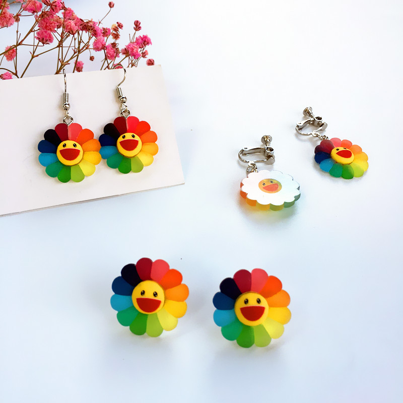 1612145392190 Summer Fresh Ins Girl Heart Super Fairy Colorful Sun Flower Earrings