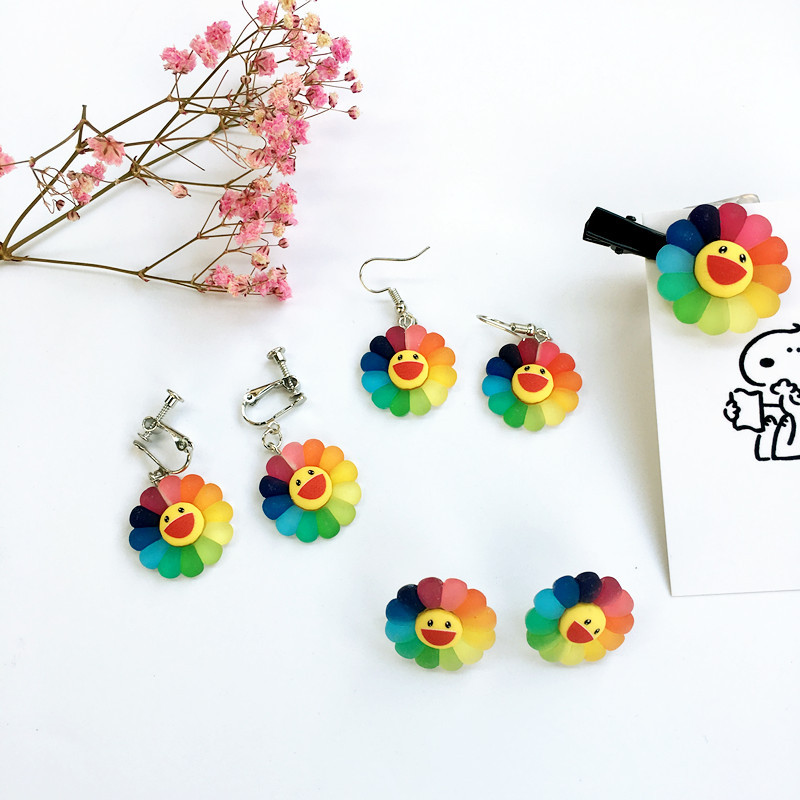 1612145392191 Summer Fresh Ins Girl Heart Super Fairy Colorful Sun Flower Earrings