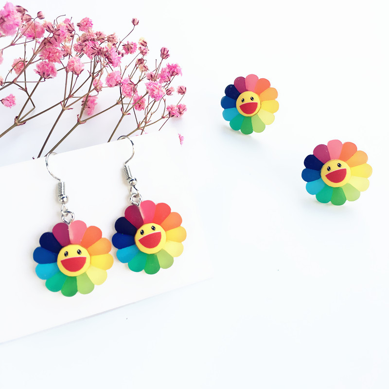 1612145392192 Summer Fresh Ins Girl Heart Super Fairy Colorful Sun Flower Earrings