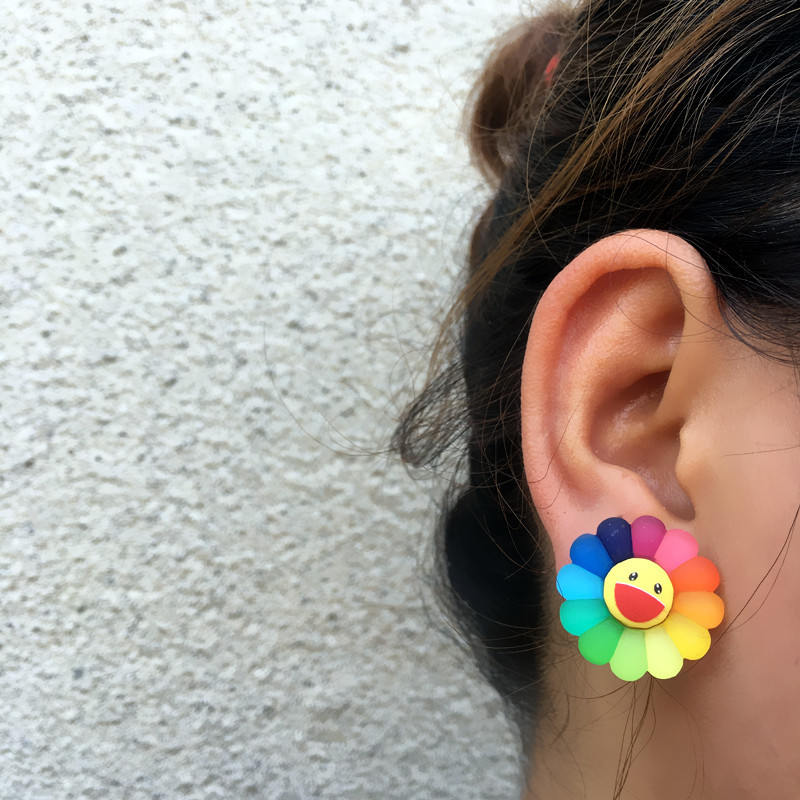 1612145392196 Summer Fresh Ins Girl Heart Super Fairy Colorful Sun Flower Earrings