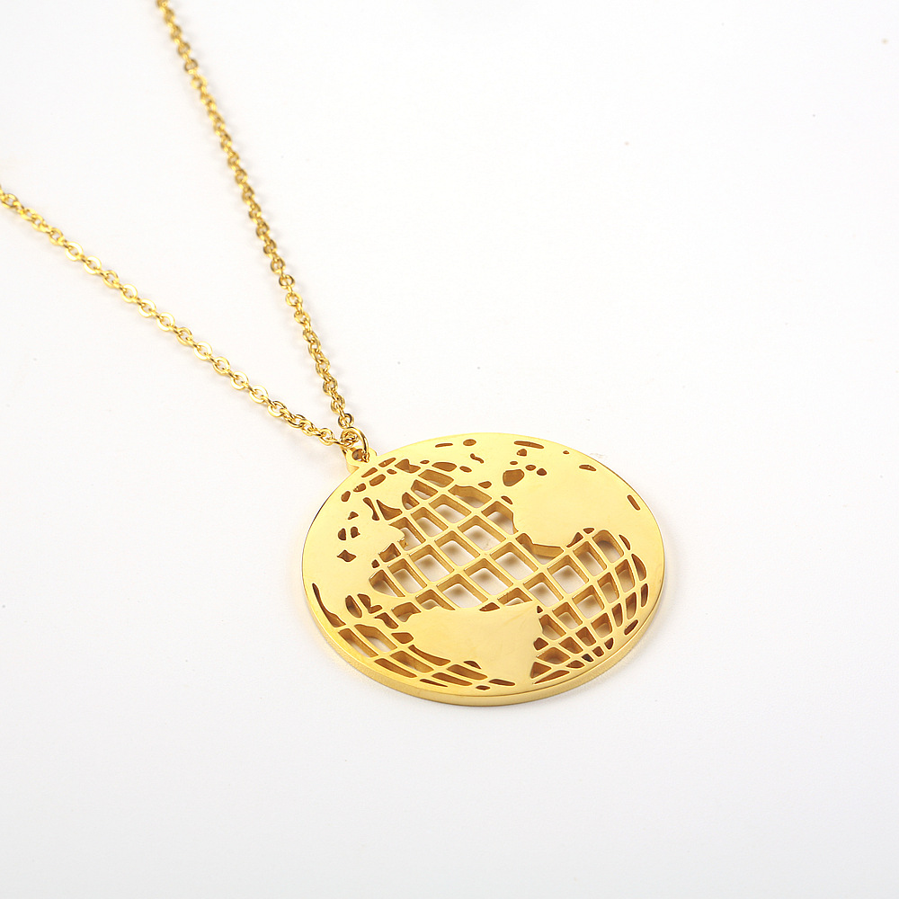 1612412176241 Map Necklace Titanium Steel Necklace Gold Plated Ladies Clavicle Chain