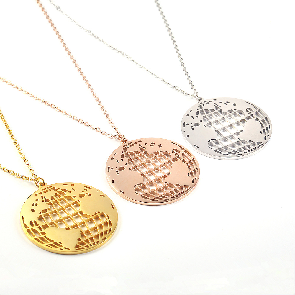 1612412176280 Map Necklace Titanium Steel Necklace Gold Plated Ladies Clavicle Chain