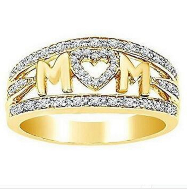 1612919601912 Mom Ring Gold Plated Diamond Heart Ring