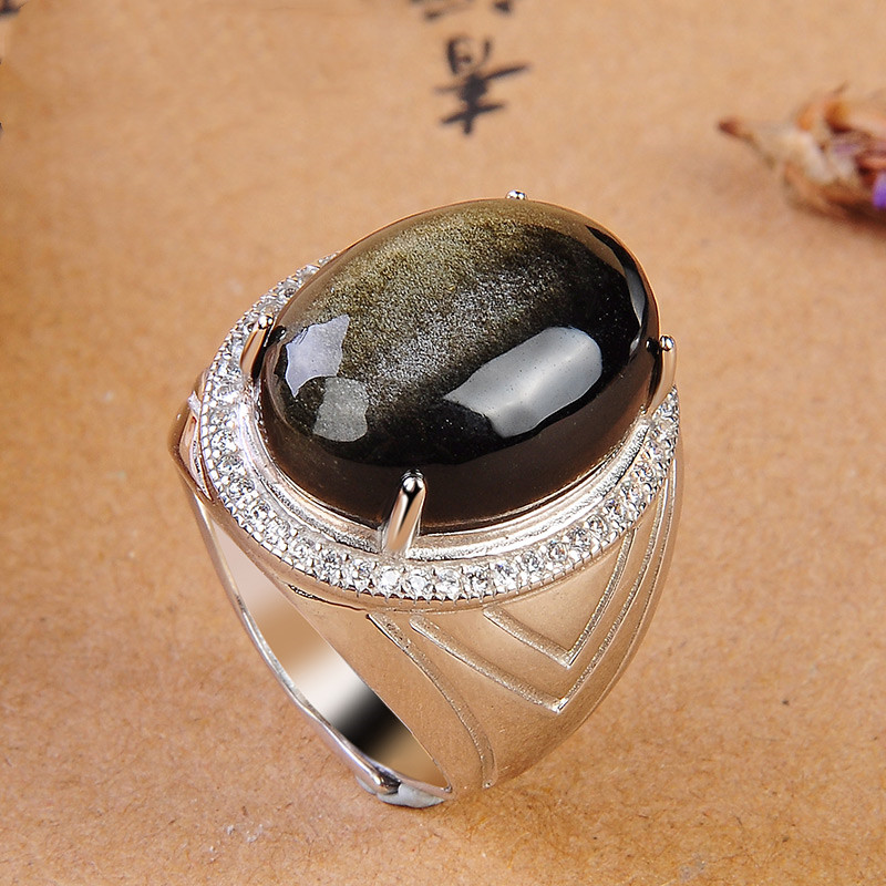S925 Silver Inlaid Obsidian Ring Natural Gold Obsidian Ring 1 1613608676544 S925 Silver Inlaid Obsidian Ring Natural Gold Obsidian Ring