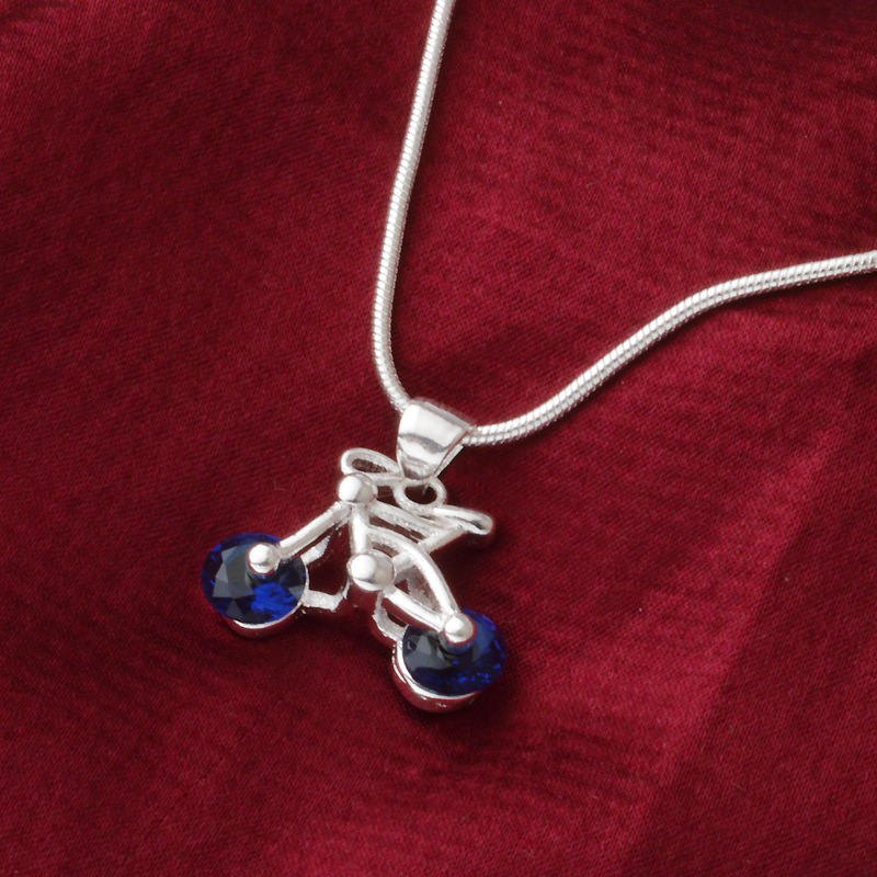 1613697894875 Fashion Silver-plated Blue Diamond Bicycle Pendant