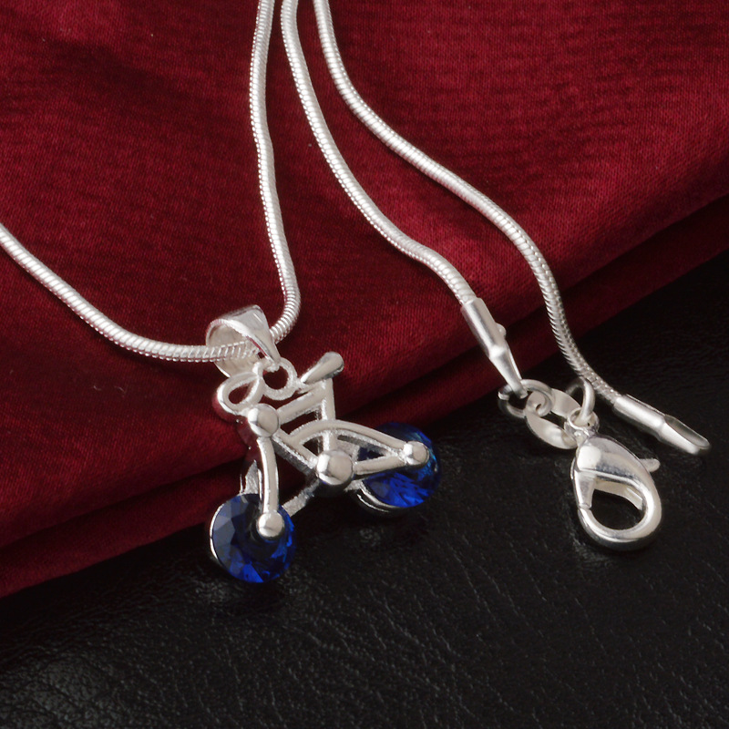 1613697894879 Fashion Silver-plated Blue Diamond Bicycle Pendant