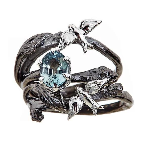 1613804011873 The New Gun Black Two-Color Branch Couple Ring Cross-Border Explosive Accessories