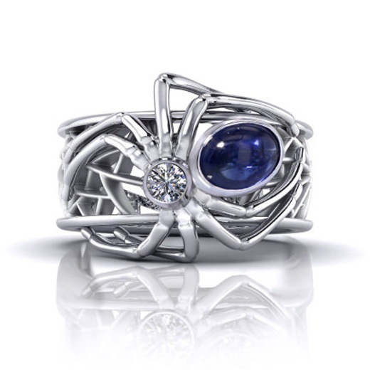 1613973718260 New Creative Spider Inlaid Sapphire Ring