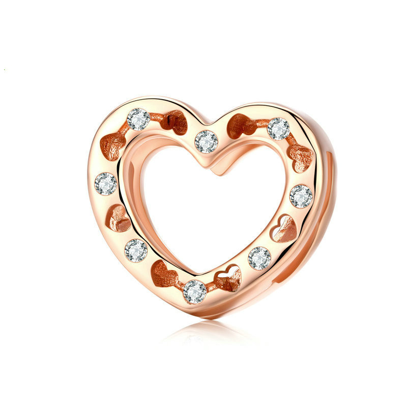 1614256459386 DIY Heart Shaped 925 Sterling Silver Beads Rose Gold Plated
