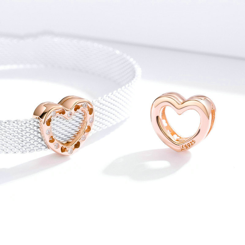 1614256459447 DIY Heart Shaped 925 Sterling Silver Beads Rose Gold Plated