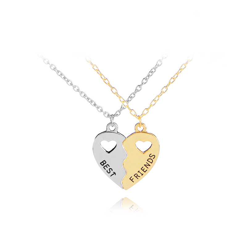 Hollow Heart-shaped Gold and Silver Stitching Clavicle Chain Pendant 2 1614669051010 Hollow Heart-shaped Gold and Silver Stitching Clavicle Chain Pendant