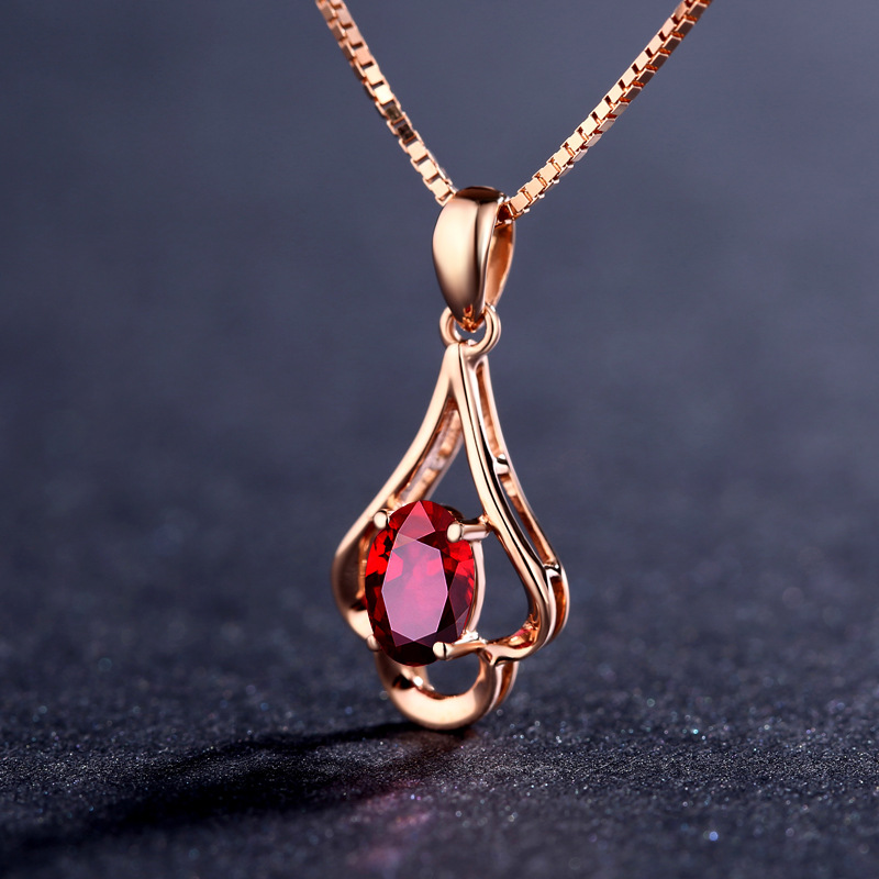 1614672015415 8k Rose Gold Clavicle Chain Ruby Pendant Necklace
