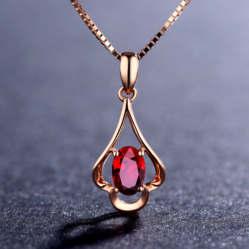 1614672015448 8k Rose Gold Clavicle Chain Ruby Pendant Necklace