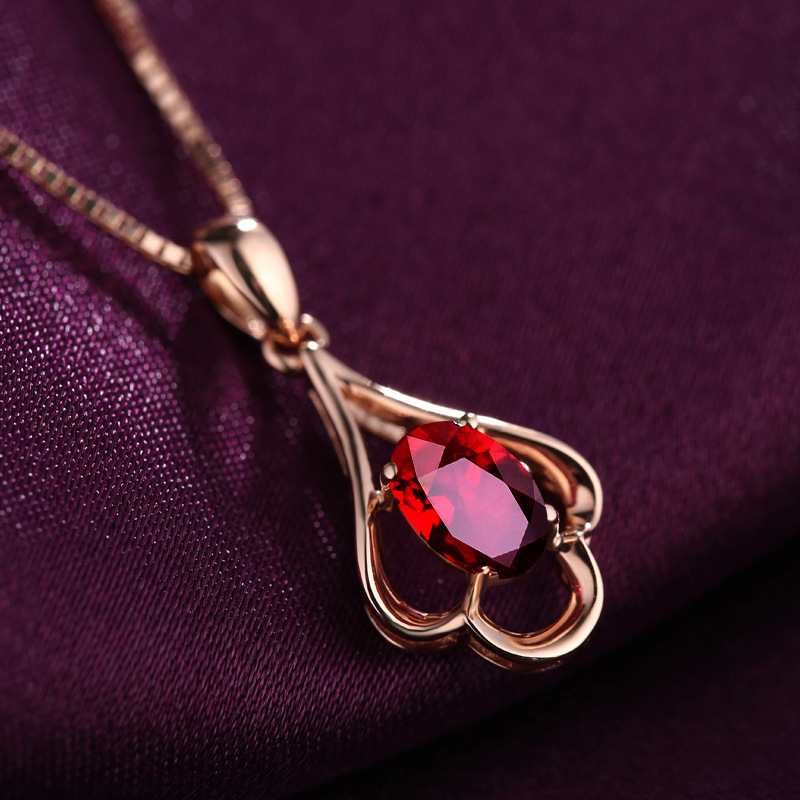 1614672019077 8k Rose Gold Clavicle Chain Ruby Pendant Necklace