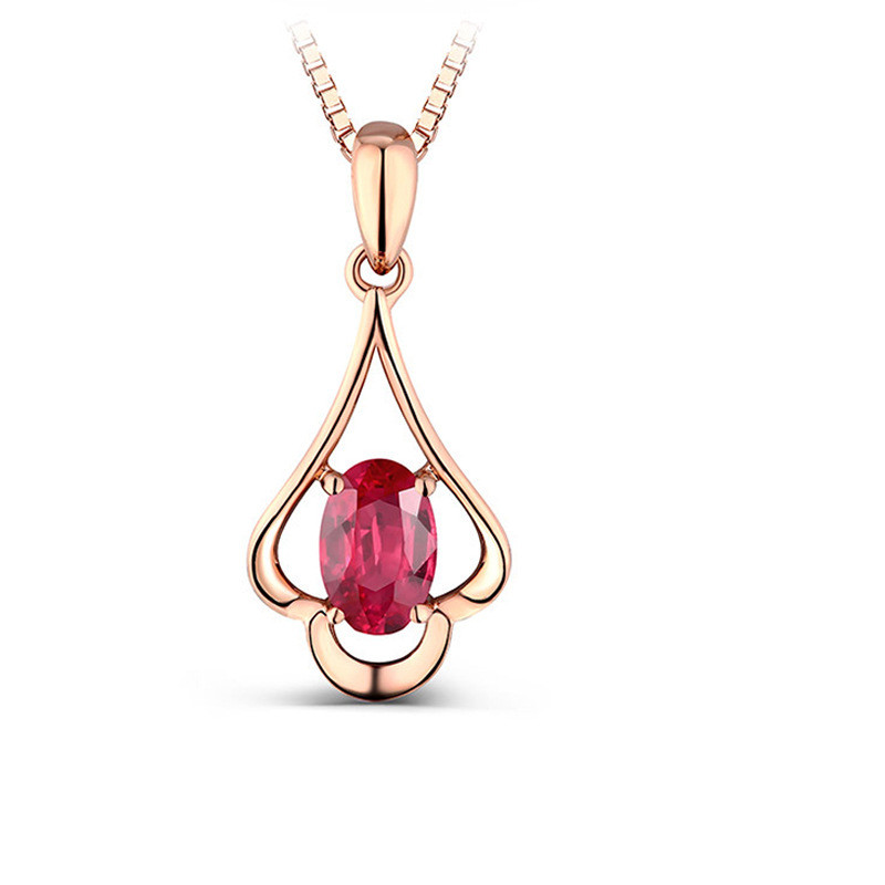 1614672023604 8k Rose Gold Clavicle Chain Ruby Pendant Necklace