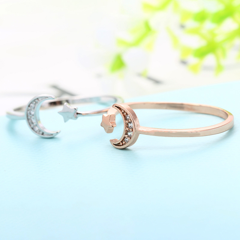 1615961630404 Rose Gold Color Mini Star Cute Moon Open Ring for Women Cubic Zirconia Crystal Bague Jewelry