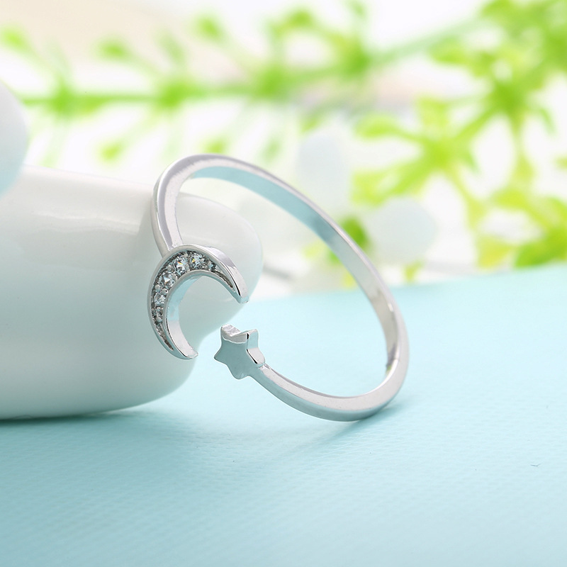 1615961630431 Rose Gold Color Mini Star Cute Moon Open Ring for Women Cubic Zirconia Crystal Bague Jewelry