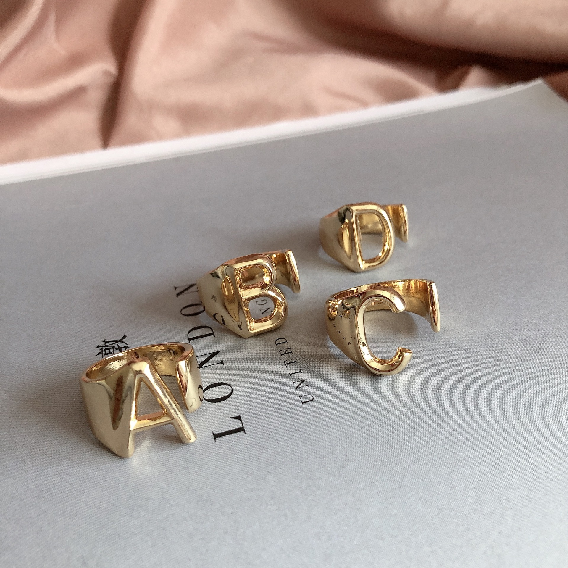 1618890521247 European And American A-Z Letter Ring Gold Metal Adjustable Open Ring Initials Name Letter Female Factory Direct Sales
