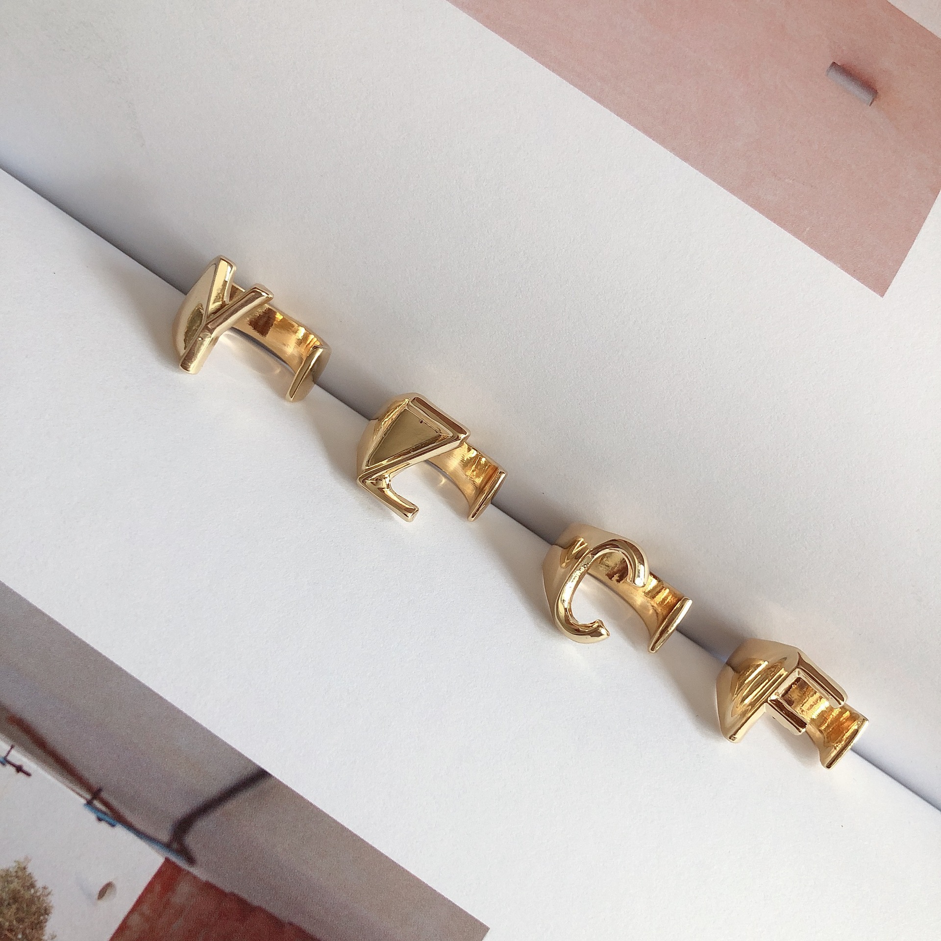 1618890521291 European And American A-Z Letter Ring Gold Metal Adjustable Open Ring Initials Name Letter Female Factory Direct Sales