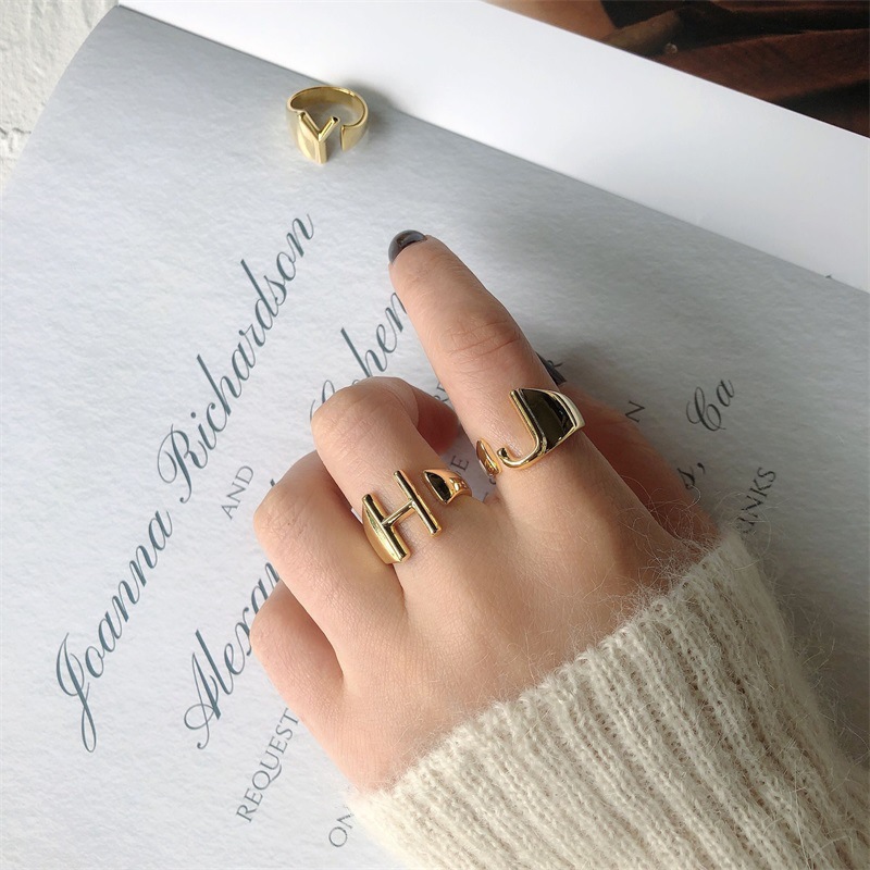 1618890521311 European And American A-Z Letter Ring Gold Metal Adjustable Open Ring Initials Name Letter Female Factory Direct Sales