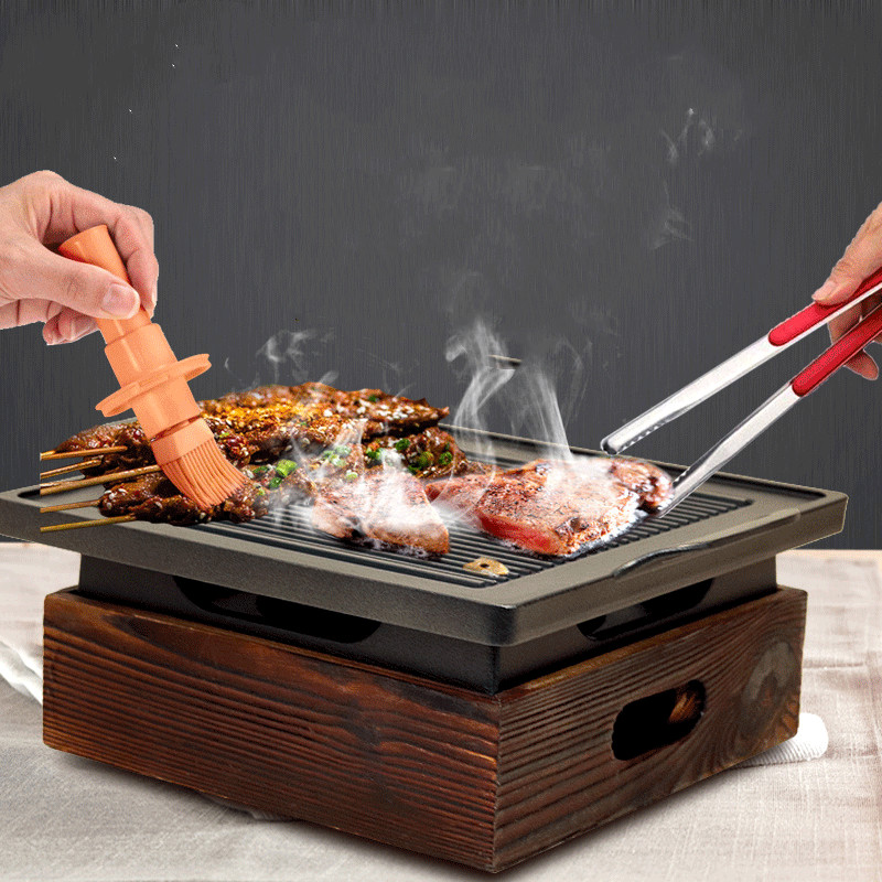 Wooden Seat Korean Style Grill Pan Grill Household Smokeless