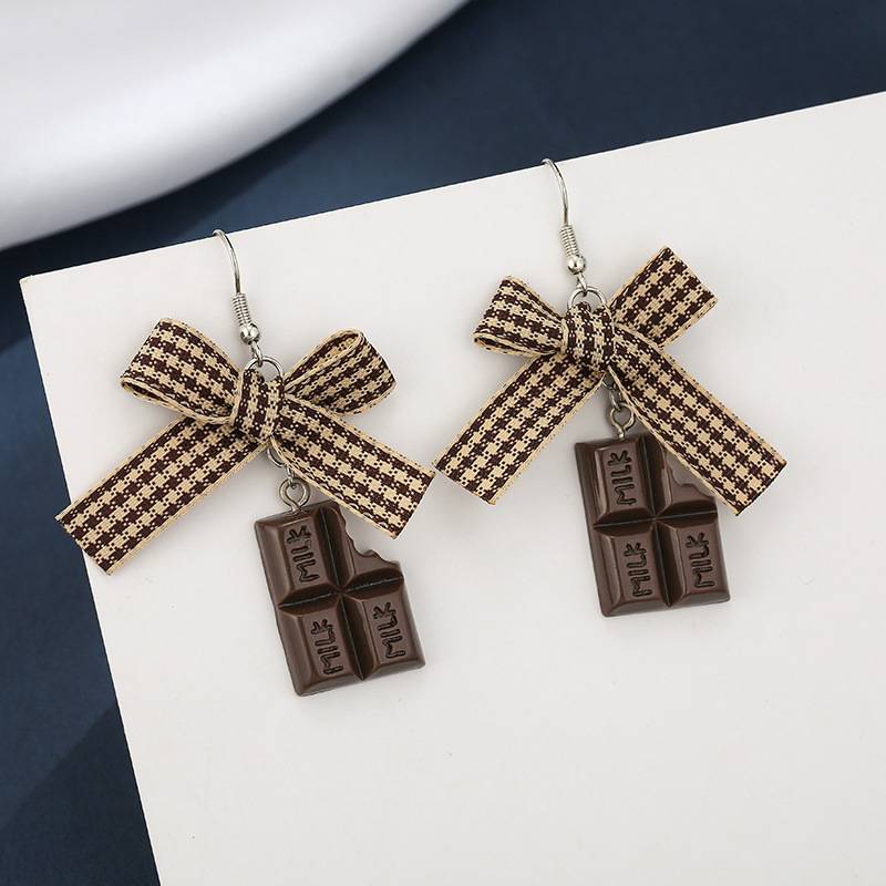 1619666592349 Japanese Cute Girl Simulation Earrings Retro Lattice Ear Hooks