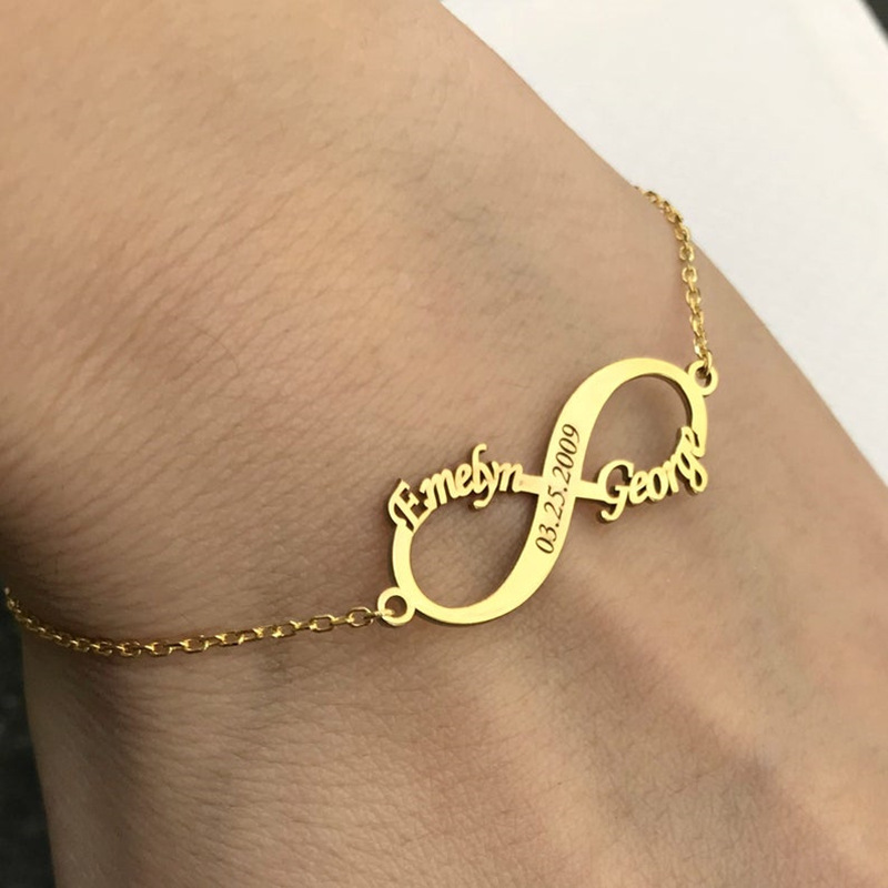 1619755543417 Personalized Jewelry Custom Double Name Date Infinity Bracelet Rose Gold Infinity Nameplate Bracelets Stainless Steel Hand Chain