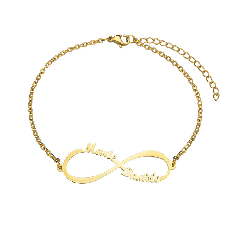 1619755543421 Personalized Jewelry Custom Double Name Date Infinity Bracelet Rose Gold Infinity Nameplate Bracelets Stainless Steel Hand Chain