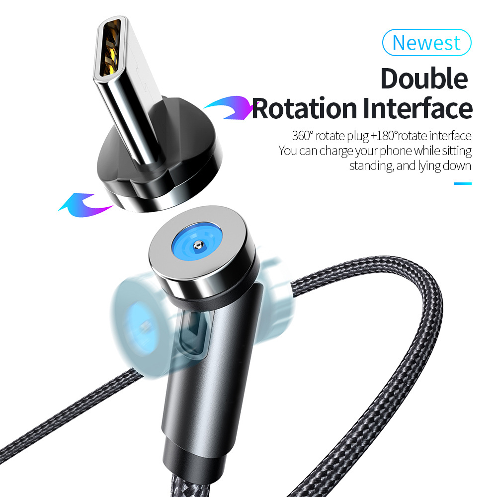 360 Degree USB Type C Charging Cable Fast Charging Magnet Charger Rotate Magnetic Micro Magnetic Cable