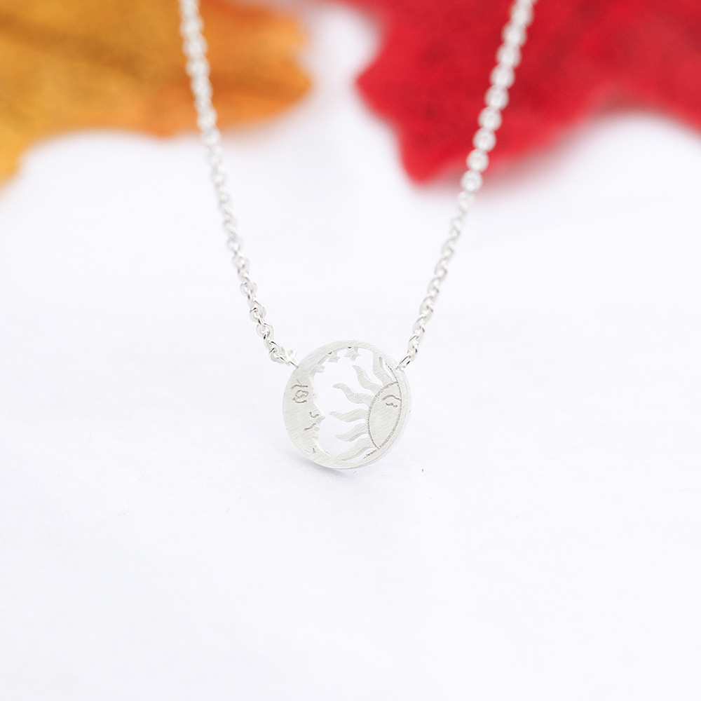 1619850042123 Tarot Sun Moon Pendant Necklace Female 18K Gold Electroplated Clavicle Chain