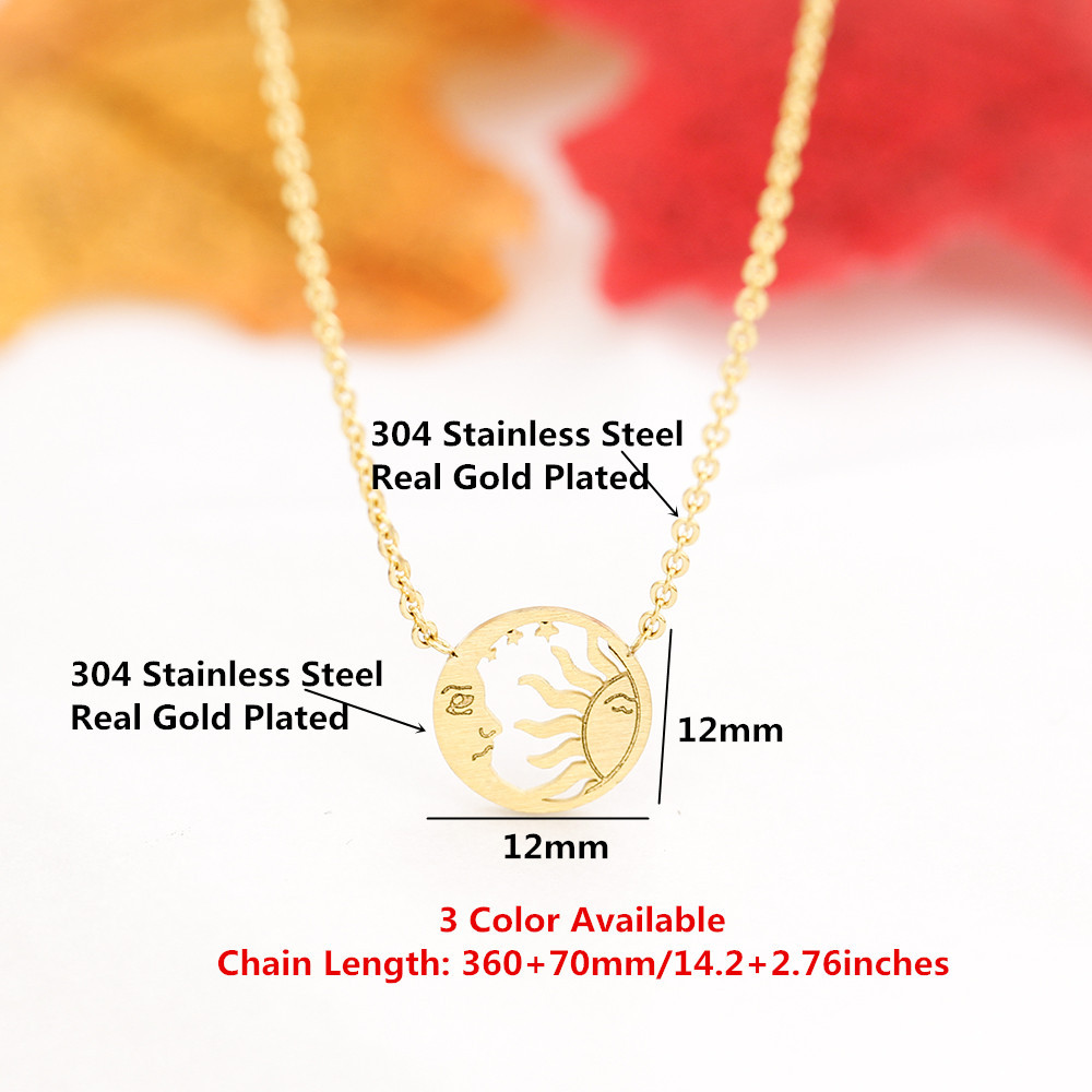 1619850042129 Tarot Sun Moon Pendant Necklace Female 18K Gold Electroplated Clavicle Chain
