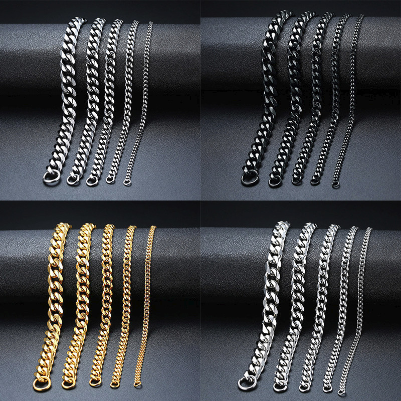 1620027851776 Stainless Steel Gold Plated Bracelet Men's Gold Cuban Chain 3 5 7 9 11mm Six-sided Bracelet