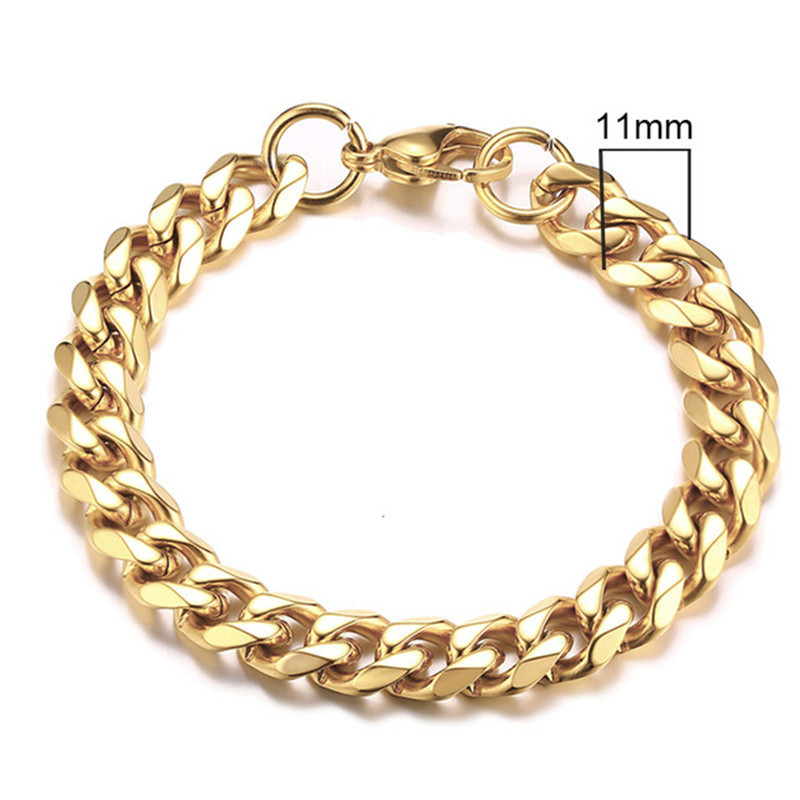 1620027852063 Stainless Steel Gold Plated Bracelet Men's Gold Cuban Chain 3 5 7 9 11mm Six-sided Bracelet