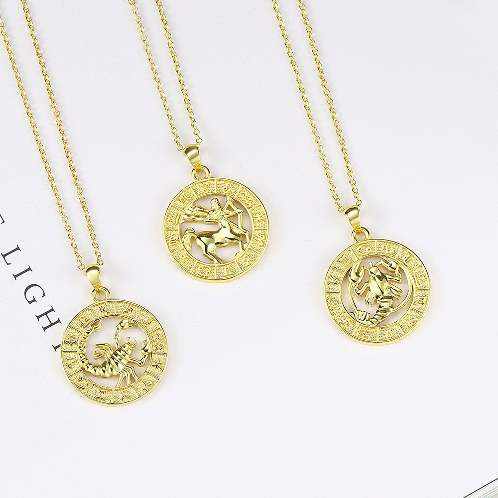 1620121010950 12 Constellation Gold Coin Pendant Necklace With 14K Gold Plating