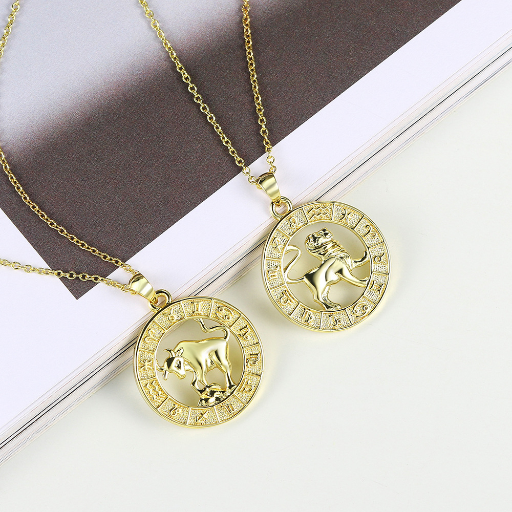 1620121010959 12 Constellation Gold Coin Pendant Necklace With 14K Gold Plating