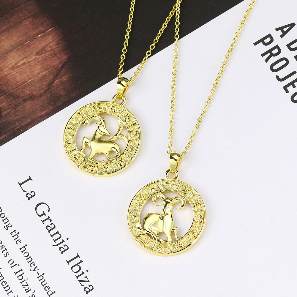 1620121010971 12 Constellation Gold Coin Pendant Necklace With 14K Gold Plating