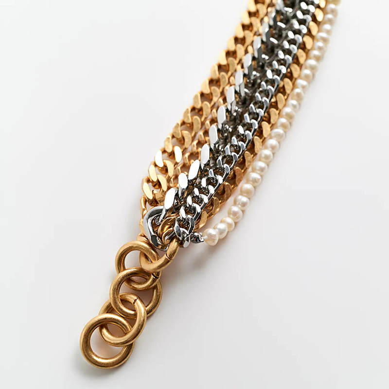 Women's Palace Pearl Bracelet Gold and Silver Mixed Color Multilayer Bracelet 4 1620723011398 Women's Palace Pearl Bracelet Gold and Silver Mixed Color Multilayer Bracelet