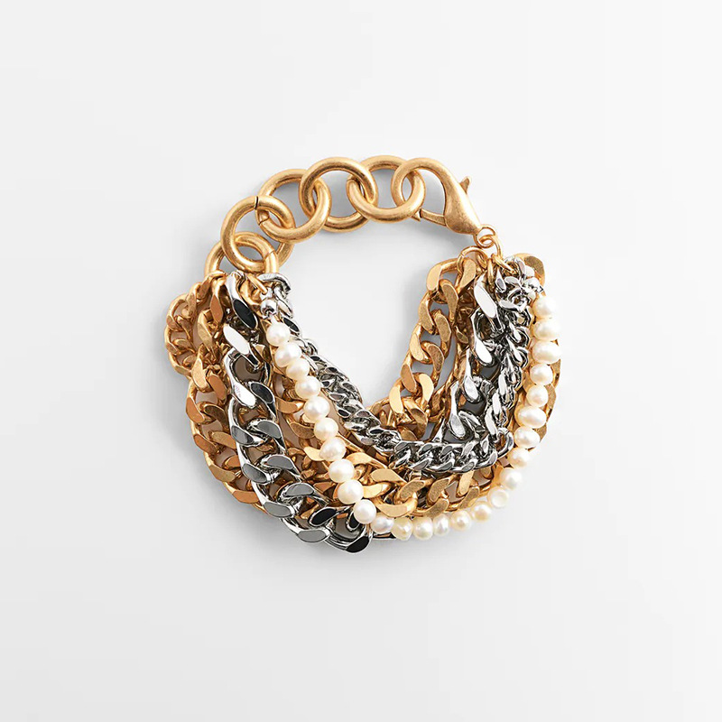 Women's Palace Pearl Bracelet Gold and Silver Mixed Color Multilayer Bracelet 5 1620723011416 Women's Palace Pearl Bracelet Gold and Silver Mixed Color Multilayer Bracelet