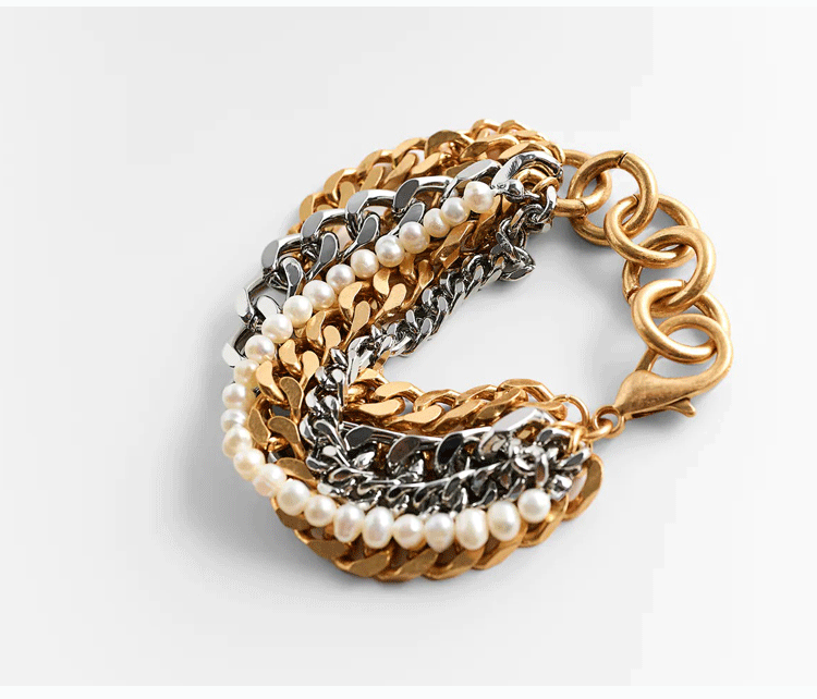 Women's Palace Pearl Bracelet Gold and Silver Mixed Color Multilayer Bracelet 8 1620723011716 Women's Palace Pearl Bracelet Gold and Silver Mixed Color Multilayer Bracelet