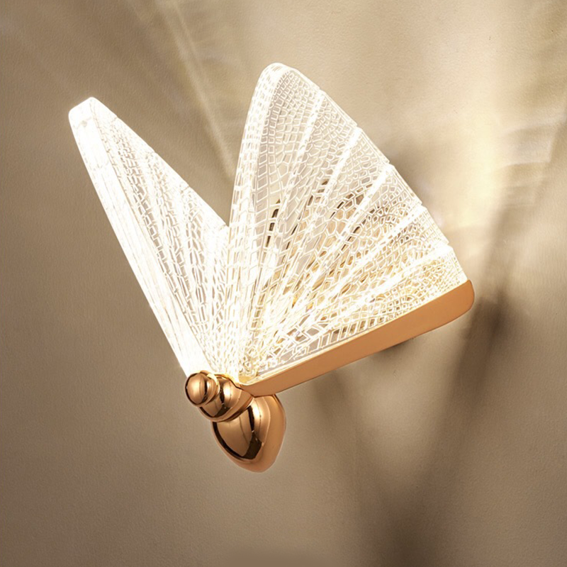 Immagine dell'installazione della lampada da parete moderna e minimalista di arte creativa a forma di farfalla