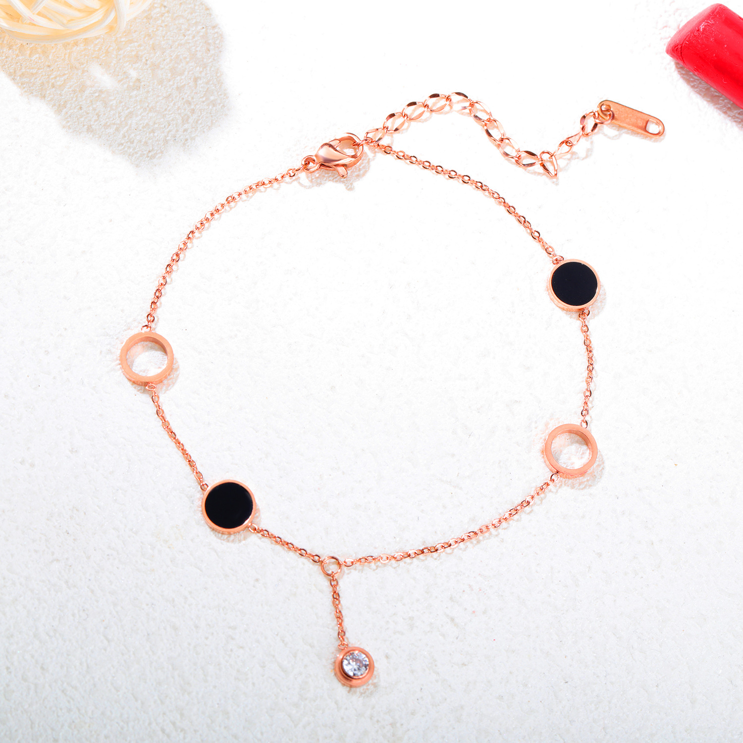 1620895131406 Rose Gold Black Geometric Circle Anklet Women'S Simple Girlfriends Sisters Ankle And Foot Chain