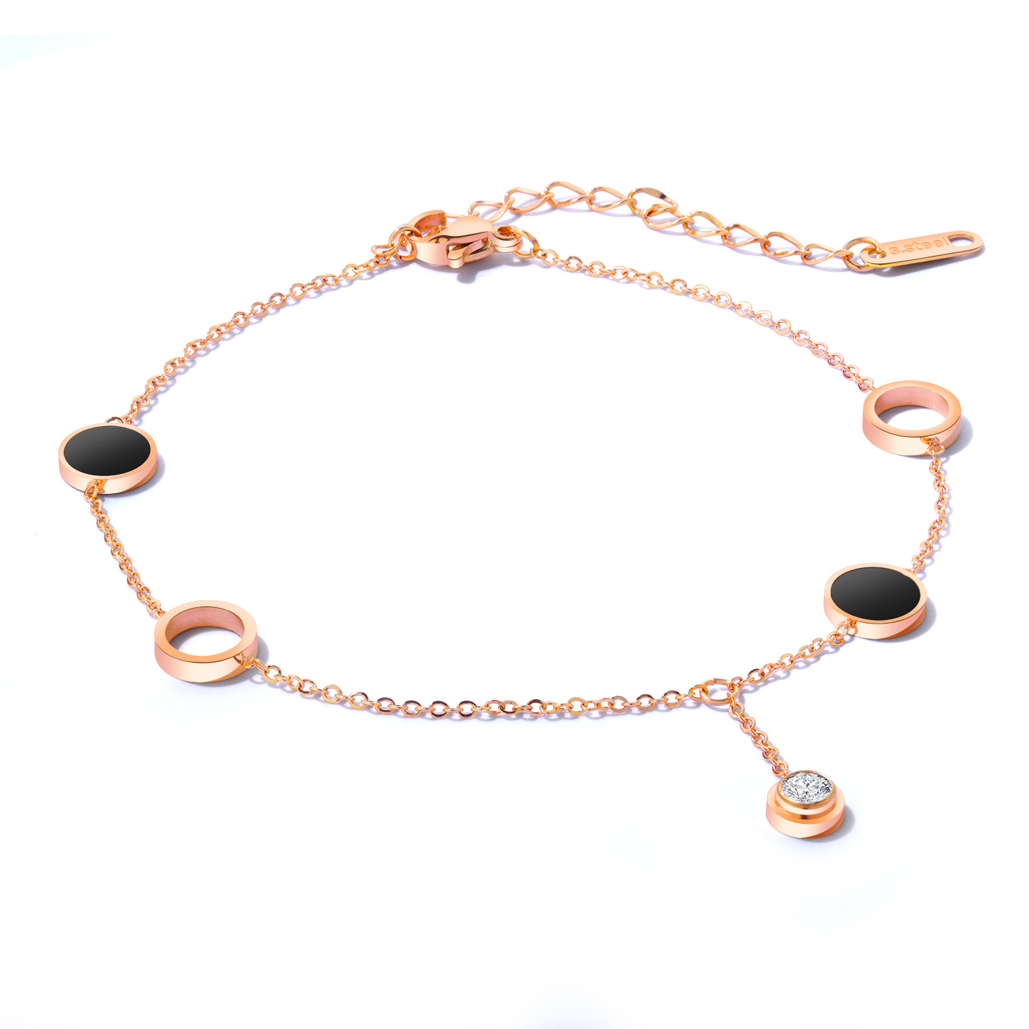 1620895131409 Rose Gold Black Geometric Circle Anklet Women'S Simple Girlfriends Sisters Ankle And Foot Chain