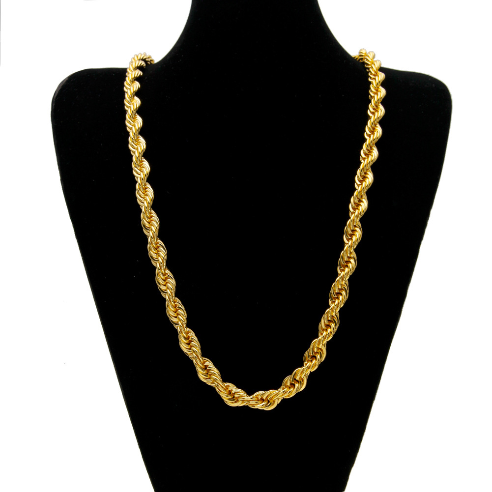 1622094345411 Hot Sale Men's Hip Hop Gold-plated Necklace 1cm Coarse Twist Necklace Gold-plated Twisted Rope Chain