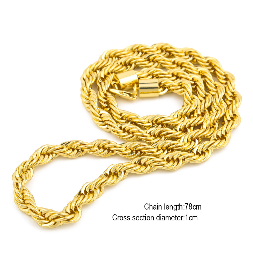 1622094345431 Hot Sale Men's Hip Hop Gold-plated Necklace 1cm Coarse Twist Necklace Gold-plated Twisted Rope Chain