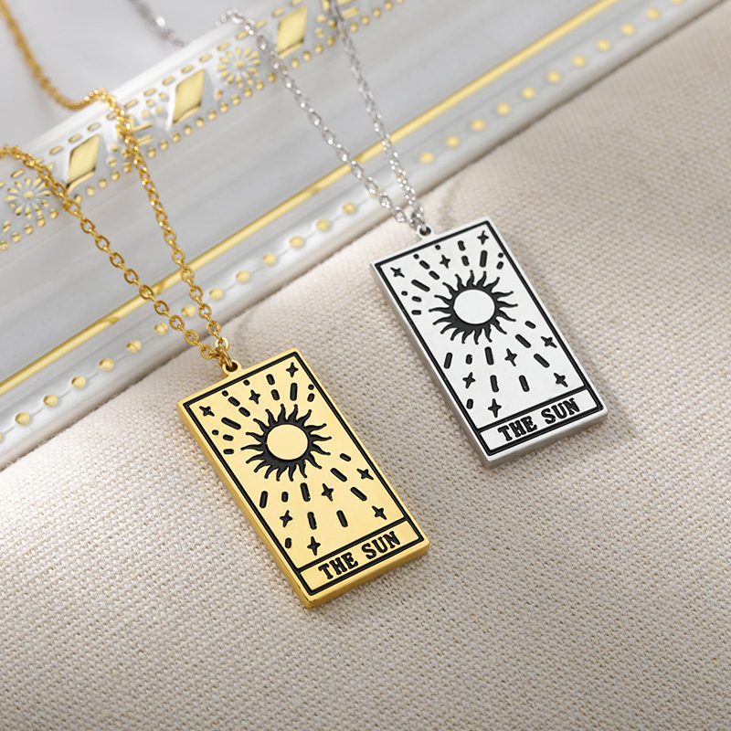 1622102715116 Square Tarot Cards Necklace For Women Gold Stainless Steel Moon Sun Couple Pendant Neck Chain Necklace Vintage Cute Jewelry Gift