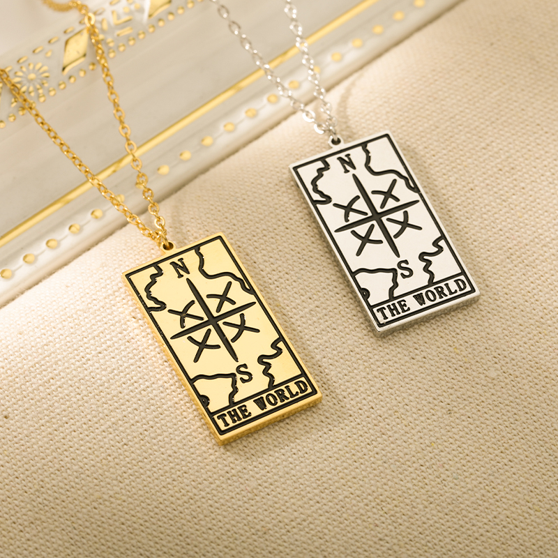 1622102715136 Square Tarot Cards Necklace For Women Gold Stainless Steel Moon Sun Couple Pendant Neck Chain Necklace Vintage Cute Jewelry Gift