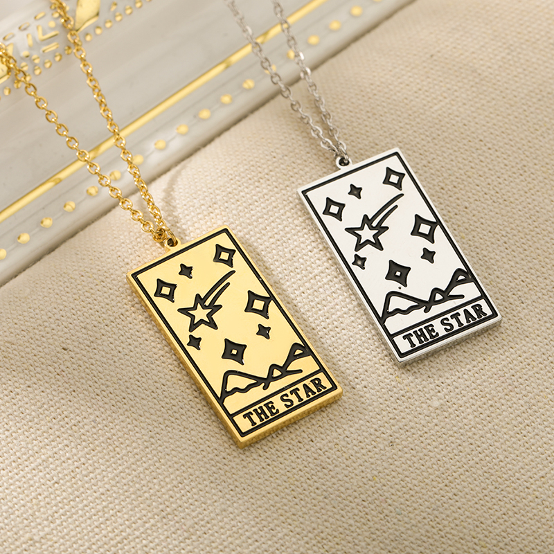 1622102715150 Square Tarot Cards Necklace For Women Gold Stainless Steel Moon Sun Couple Pendant Neck Chain Necklace Vintage Cute Jewelry Gift